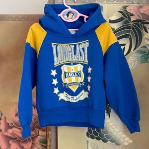 Vintage athletic workout boxing blue yellow Harley raglan sweatshirt hoodie sz 5